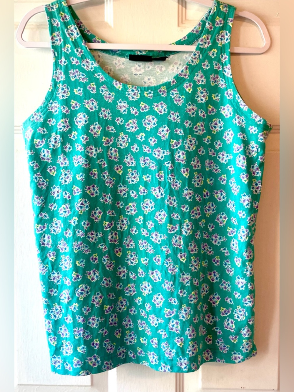 LizSport Liz Claiborne Teal Green Lavender Blue Floral Cotton Tank Top Large